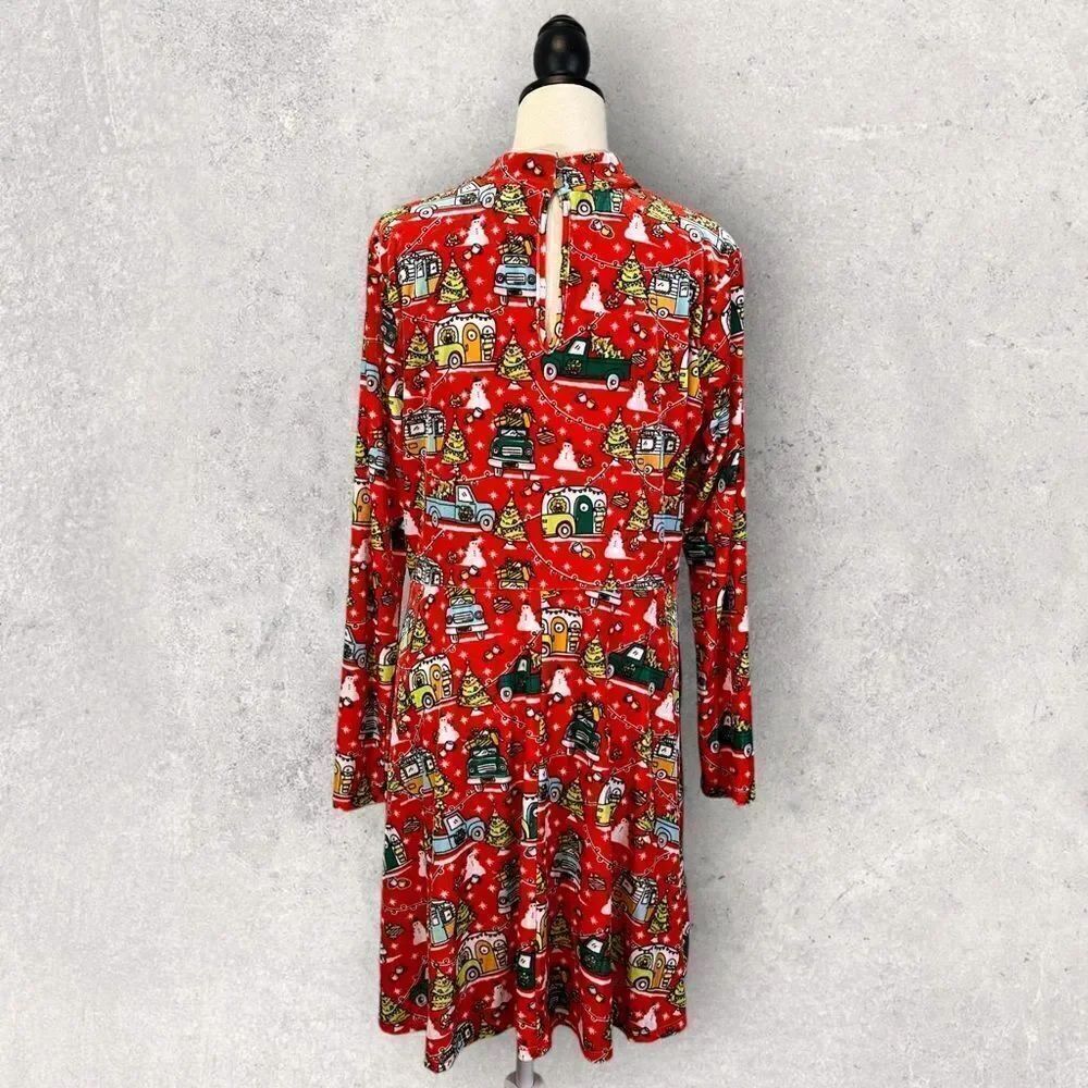 Born Famous Ugly Christmas Sweater Dress Red Long Sleeve Fit & Flare Size XXL - Picture 8 of 12